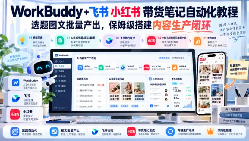 WorkBuddy+飞书小红书带货笔记自动化教程，选题图文批量产出，保姆级搭建内容生产闭环【文档】