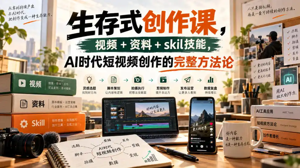 生存式创作课，视频+资料+skil技能，ai时代短视频创作的完整方法论