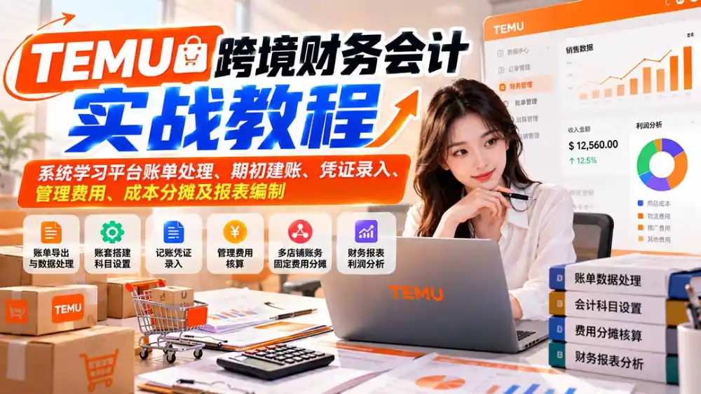 TEMU跨境财务会计实战教程：系统学习平台账单处理、期初建账、凭证录入、管理费用、成本分摊及报表编制