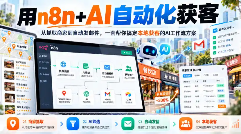 【无水印】用n8n+AI自动化获客，从抓取商家到自动发邮件，一套帮你搞定本地获客的AI工作流方案【原创双语字幕】
