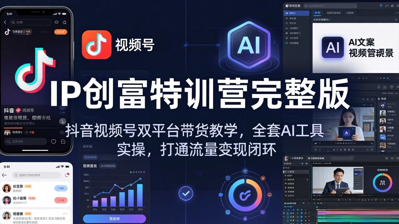 IP创富特训营完整版：抖音视频号双平台带货教学，全套AI工具实操，打通流量变现闭环