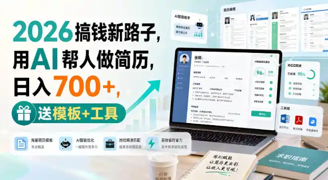 2026搞钱新路子，用AI帮人做简历，日入700+，送模板+工具【揭秘】