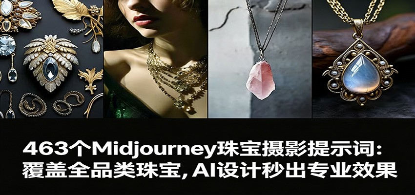 463个Midjourney珠宝摄影提示词：覆盖全品类珠宝，AI设计秒出专业效果