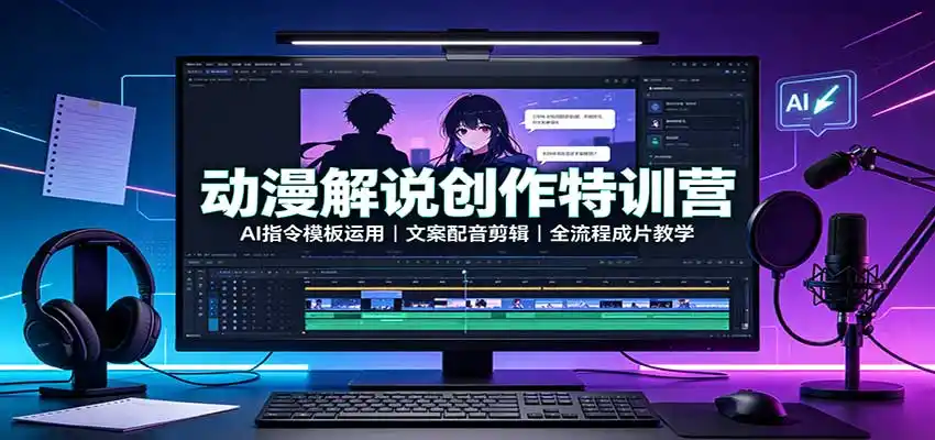 动漫解说创作特训营:AI指令模板运用,文案配音剪辑,全流程成片教学