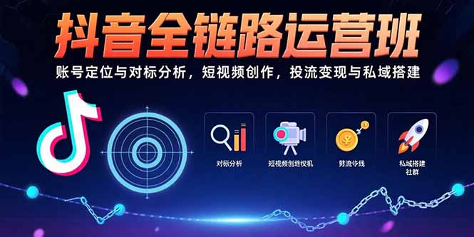 抖音全链路运营班：账号定位与对标分析，短视频创作，投流变现与私域搭建