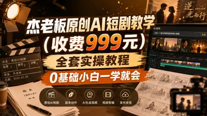 杰老板原创AI短剧教学(收费999元)，全套实操教程，0基础小白一学就会，非搬运技术