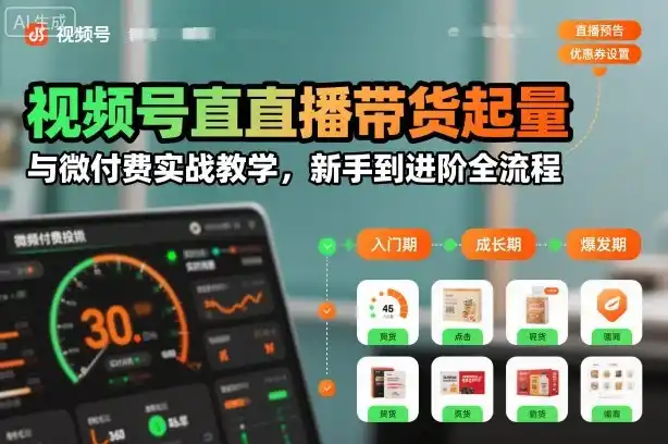 视频号直播带货起量与微付费实战教学，新手到进阶全流程(更新26年10月)