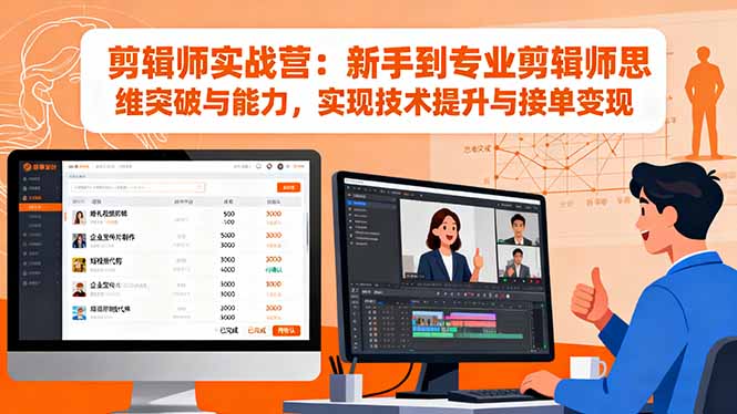 剪辑师实战营：新手到专业剪辑师思维突破与能力，实现技术提升与接单变现