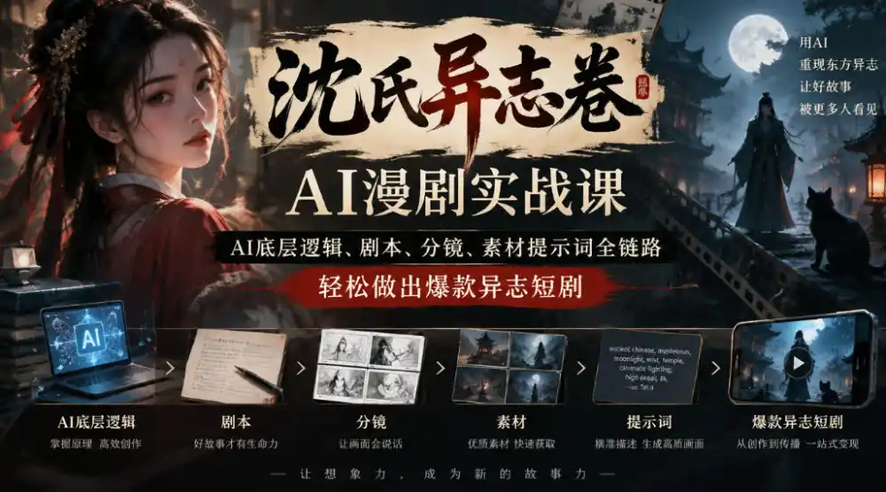 沈氏异志卷AI漫剧实战课｜AI底层逻辑、剧本、分镜、素材提示词全链路，轻松做出爆款异志短剧