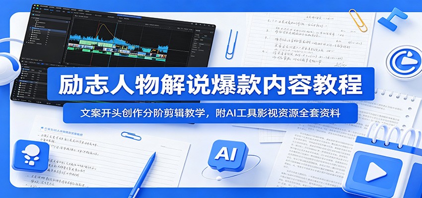 励志人物解说爆款内容教程:文案开头创作分阶剪辑教学,附AI 工具影视资源全套资料