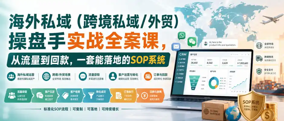 海外私域(跨境私域/外贸)操盘手实战全案课，从流量到回款，一套能落地的SOP系统