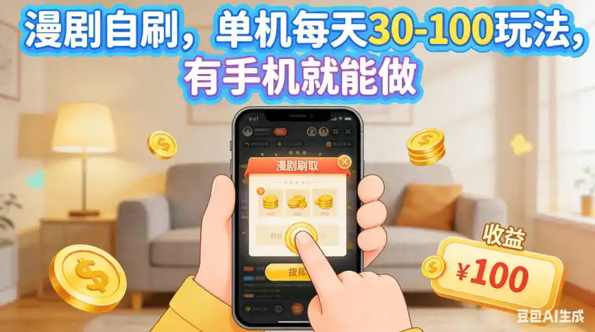 漫剧自刷，单机每天30-100玩法，有手机就能做，可矩阵操作放大收益【揭秘】